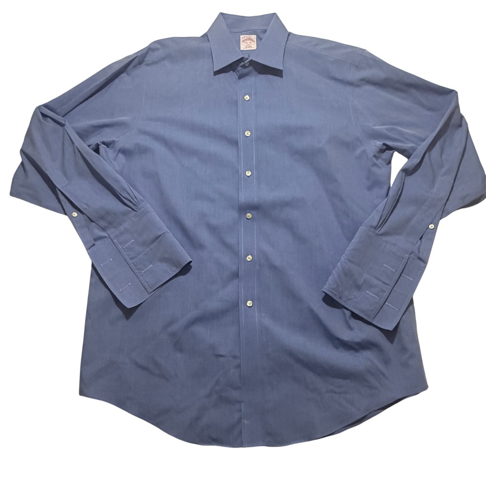 Brooks Brothers 346 Mens‎ 16.5 35 Blue Non-Iron Cotton French Cuff Dress Shirt